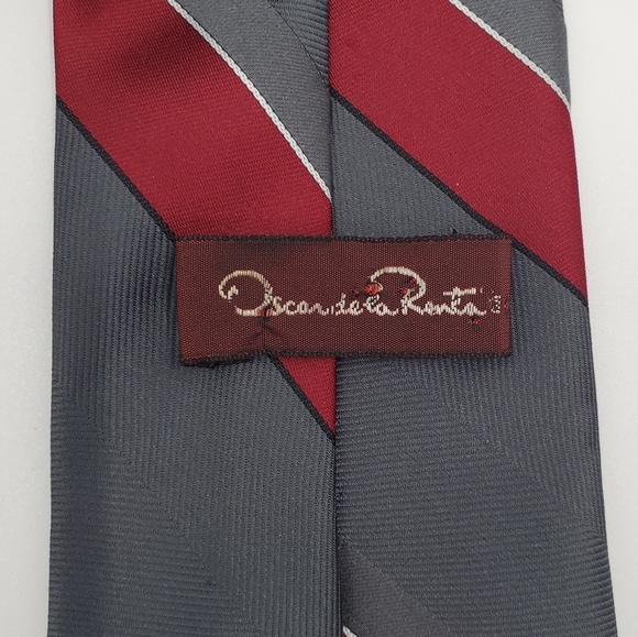 Oscar de la Renta Diagonal Stripe Men's Tie Gray Vintage - Picture 5 of 7